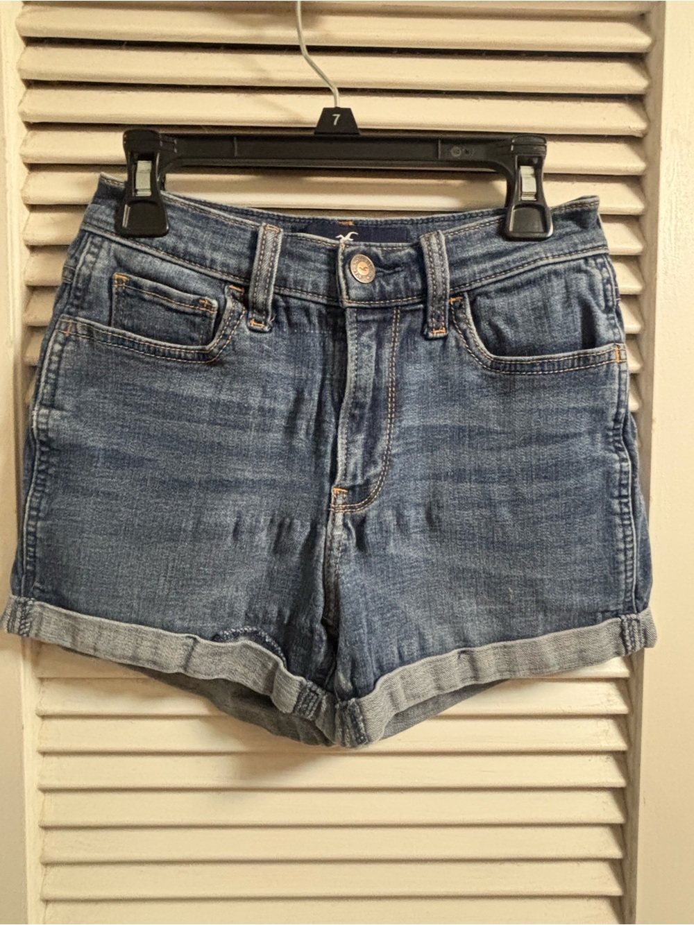 Hollister Medium Blue Rolled-Hem Denim Shorts